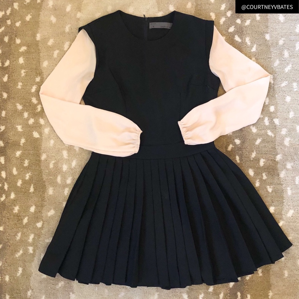 Zara Long-Sleeve Black Dress with Blush Sleeves